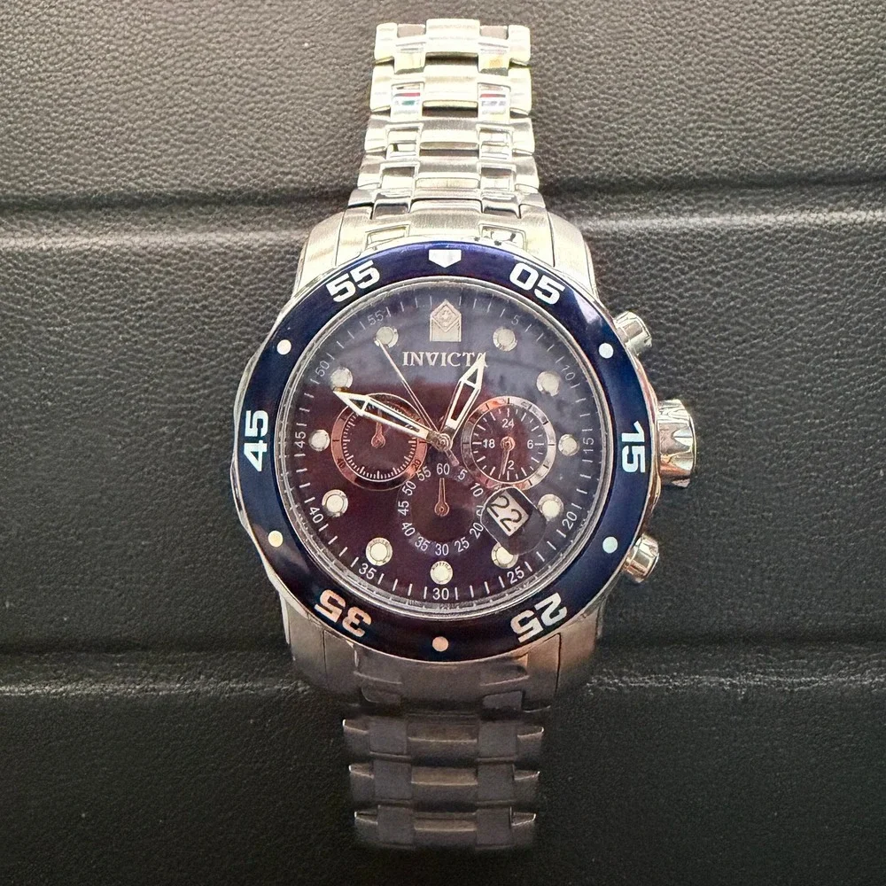 Invicta Pro Diver 0070 Men Blue Dial Chronograph Stainless Steel Watch 48mm 200M